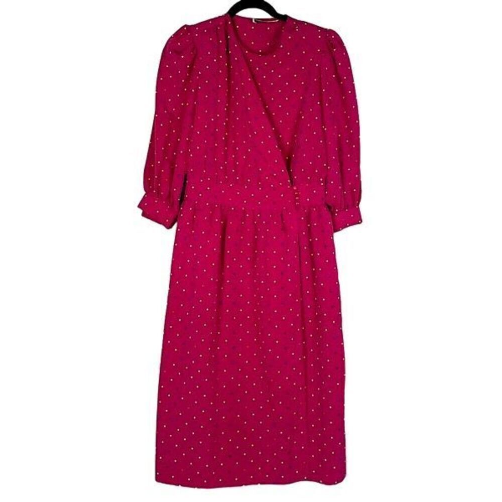 Albert Nipon Pink Vintage 80’s Polka Dot Midi Dre… - image 1